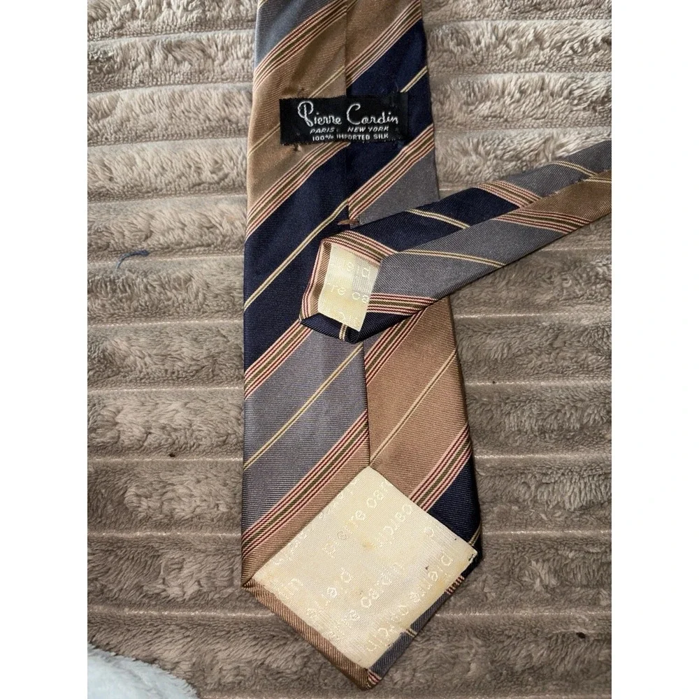 Vintage Pierre Cardin Men's Classic Necktie Browns Base 100% Silk  Striped‎